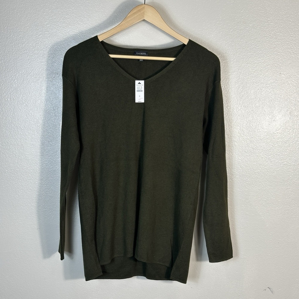 NWT Talbots Green Pullover Sweater Women's Small V-Neck Long Sleeve